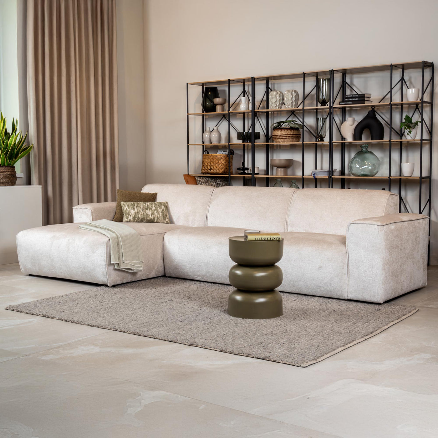 GIULIA Canapé d'angle en tissu beige - Angle gauche