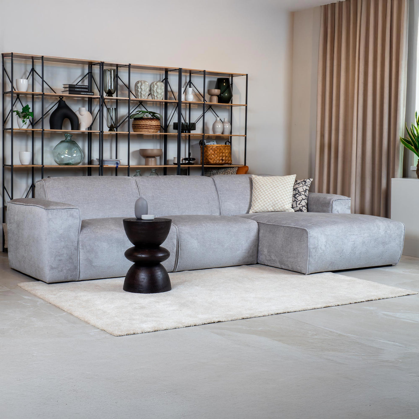 GIULIA Canapé d'angle en tissu gris - Angle droit