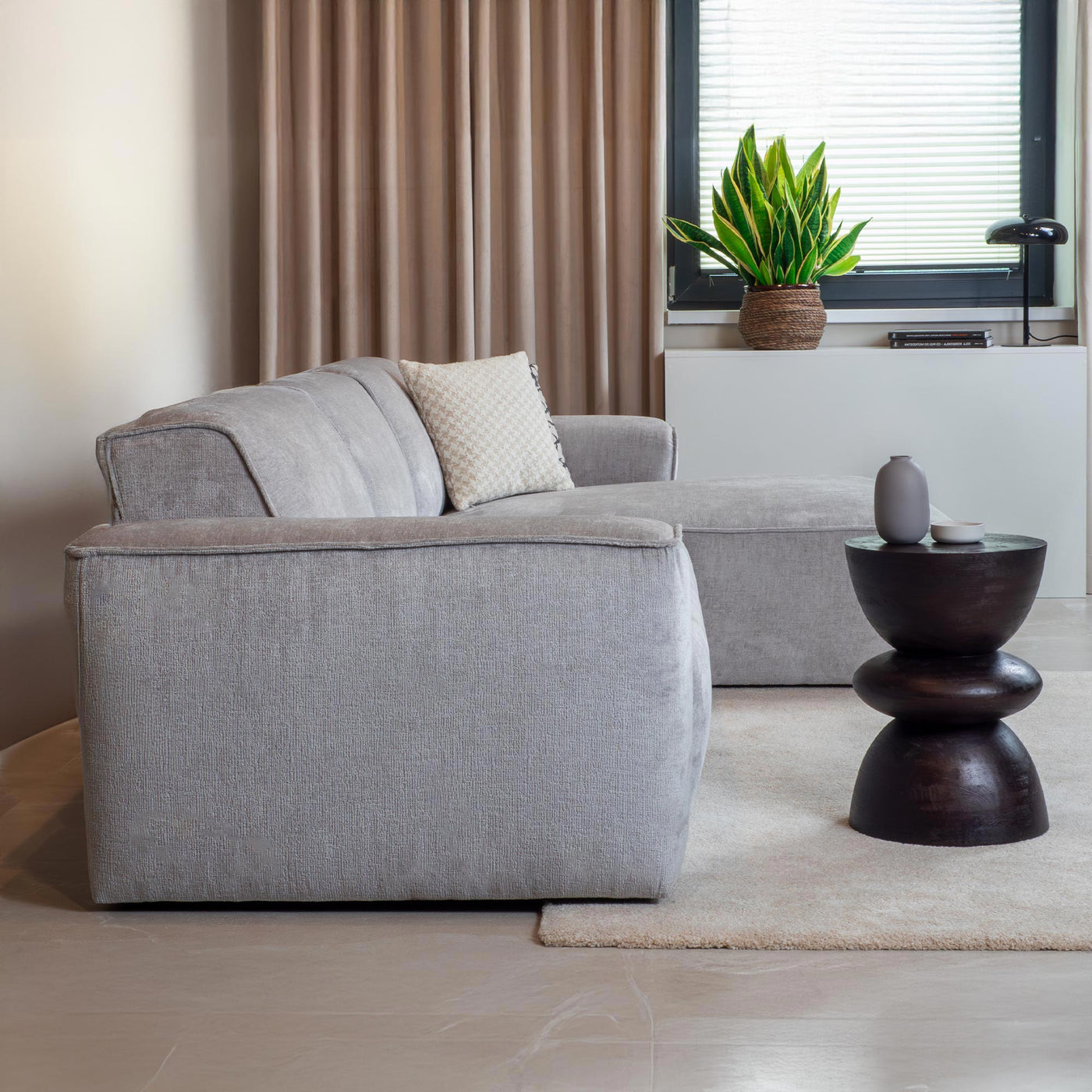 GIULIA Canapé d'angle en tissu gris - Angle droit