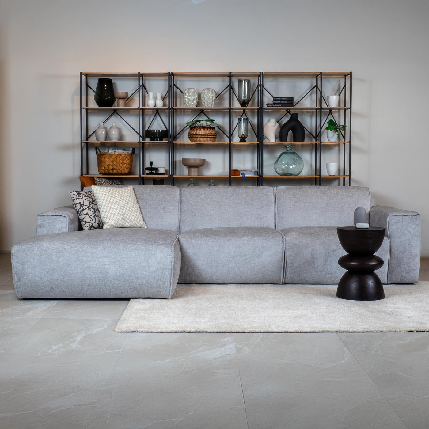 GIULIA Canapé d'angle en tissu gris - Angle gauche