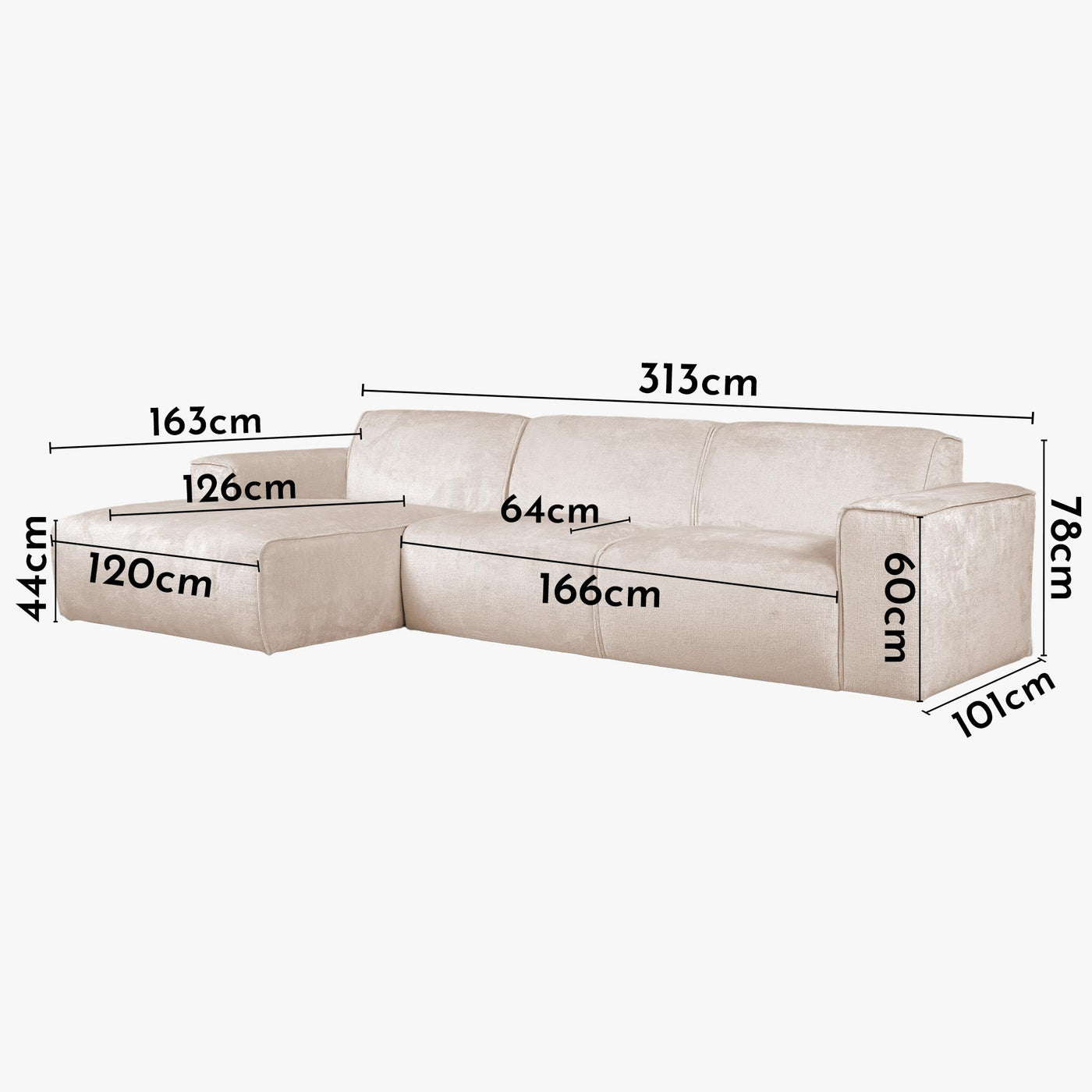 GIULIA Canapé d'angle en tissu beige - Angle gauche - Canapés d'angle - Mobilier Deco