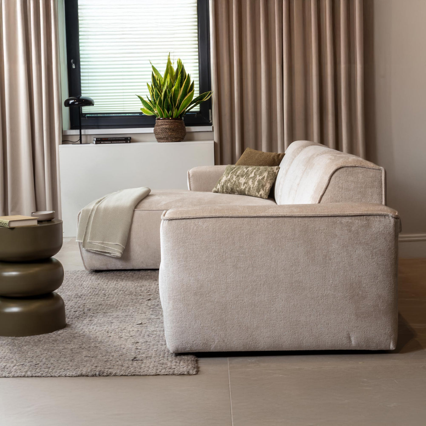 GIULIA Canapé d'angle en tissu beige - Angle gauche - Canapés d'angle - Mobilier Deco