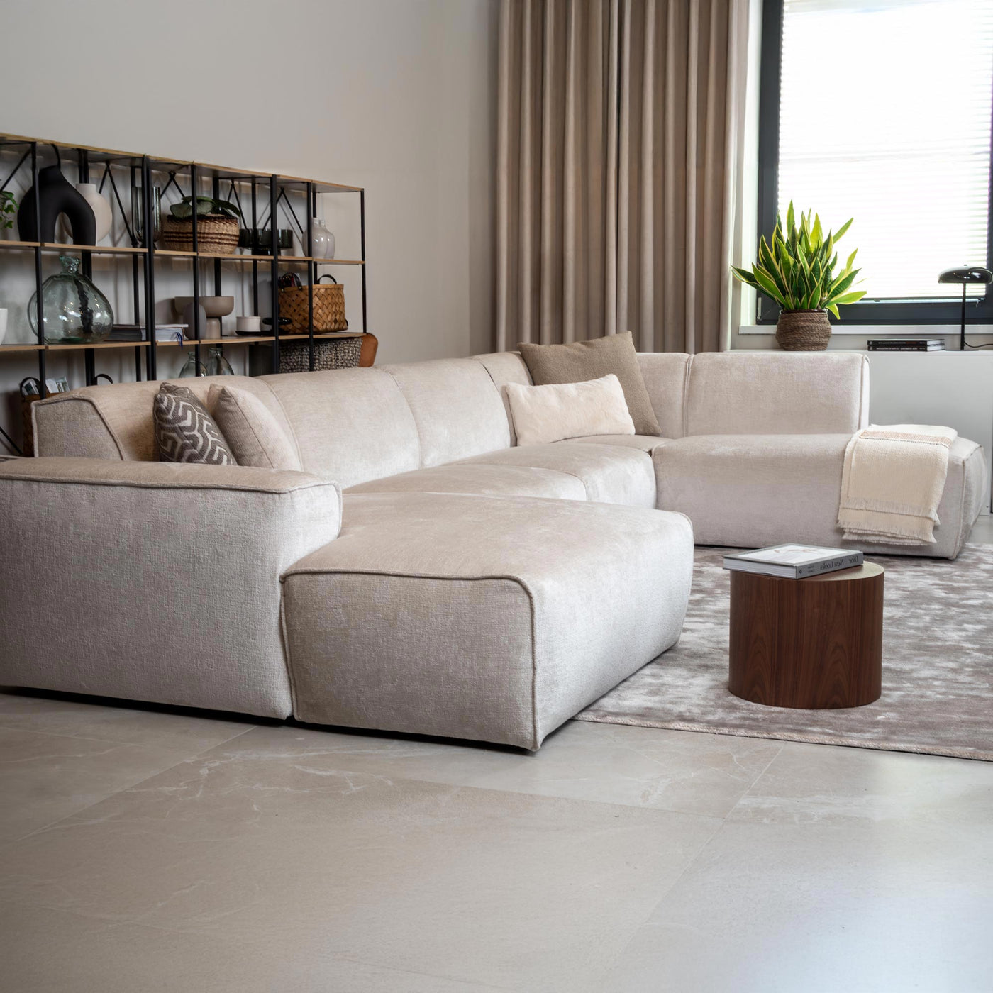 GIULIA Canapé panoramique en tissu beige - Angle droit - Canapés panoramiques - Mobilier Deco