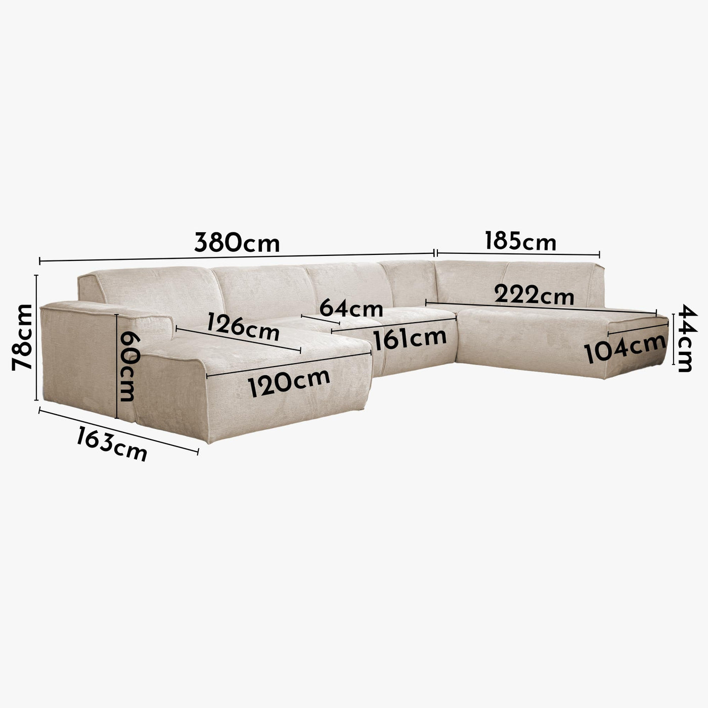 GIULIA Canapé panoramique en tissu beige - Angle droit - Canapés panoramiques - Mobilier Deco