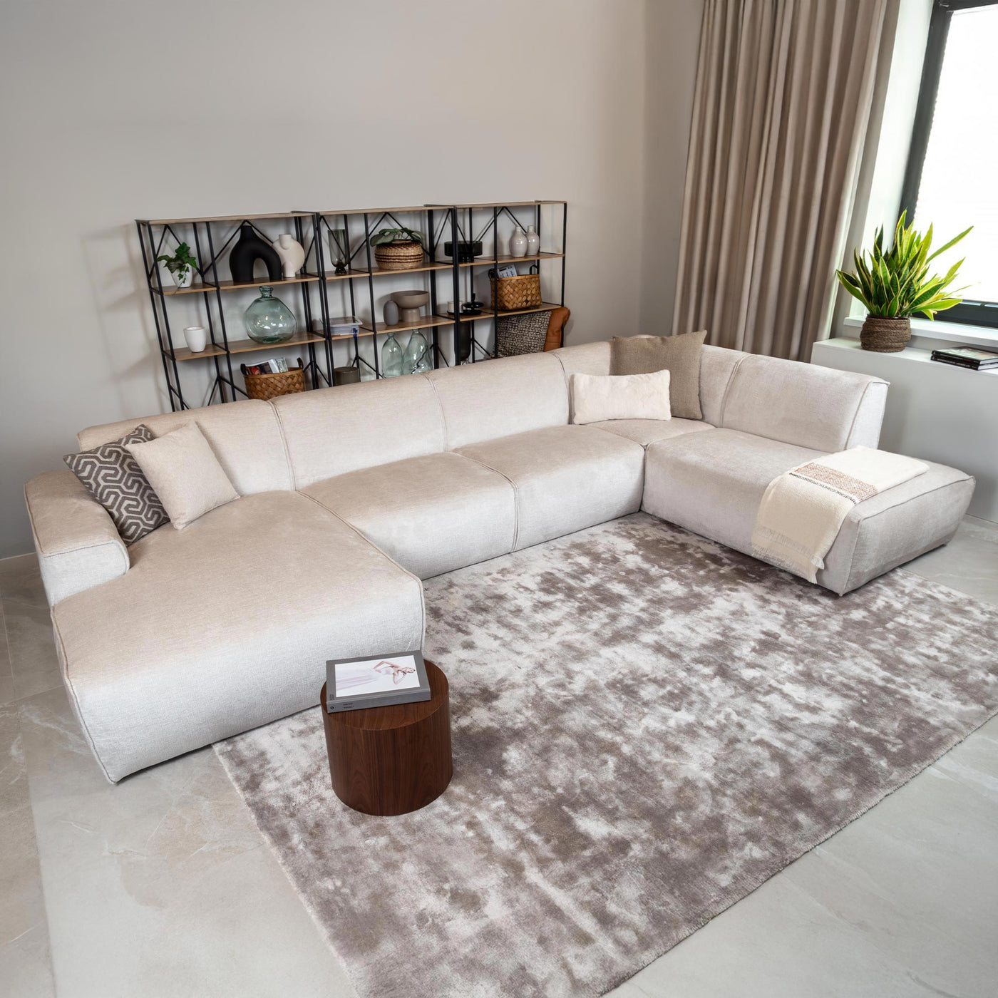 GIULIA Canapé panoramique en tissu beige - Angle droit - Canapés panoramiques - Mobilier Deco