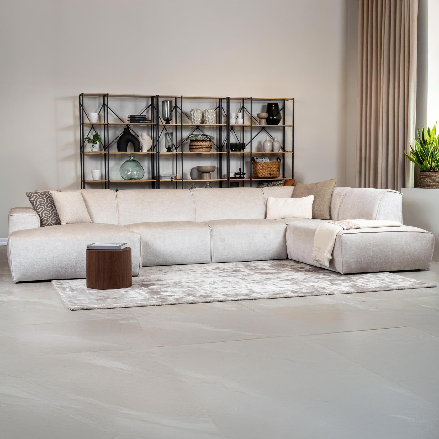 GIULIA Canapé panoramique en tissu beige - Angle droit - Canapés panoramiques - Mobilier Deco