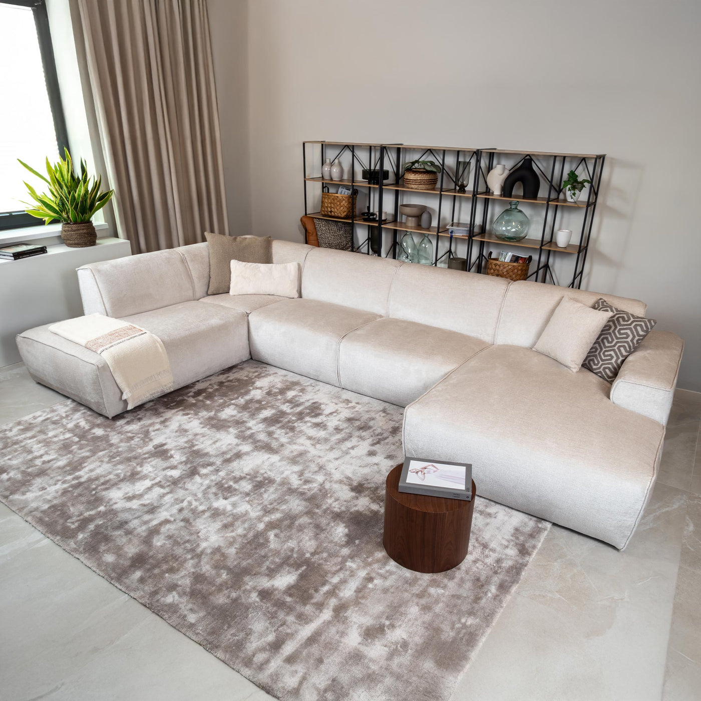 GIULIA Canapé panoramique en tissu beige - Angle gauche