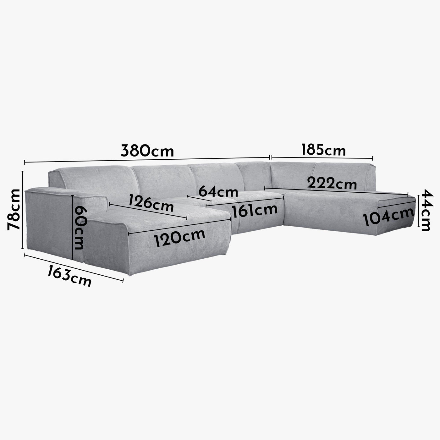 GIULIA Canapé panoramique en tissu gris - Angle droit - Canapés panoramiques - Mobilier Deco