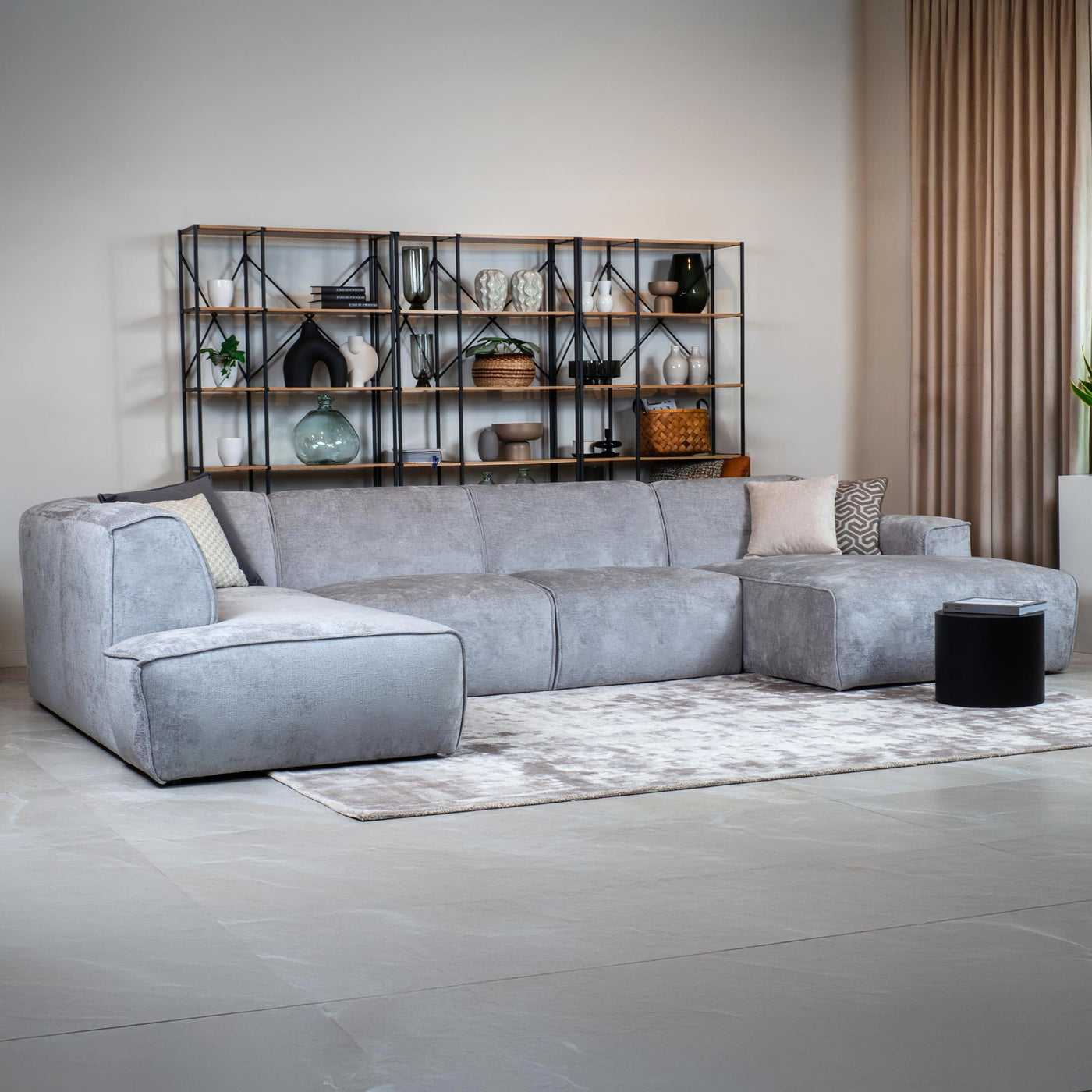 GIULIA Canapé panoramique en tissu gris - Angle gauche