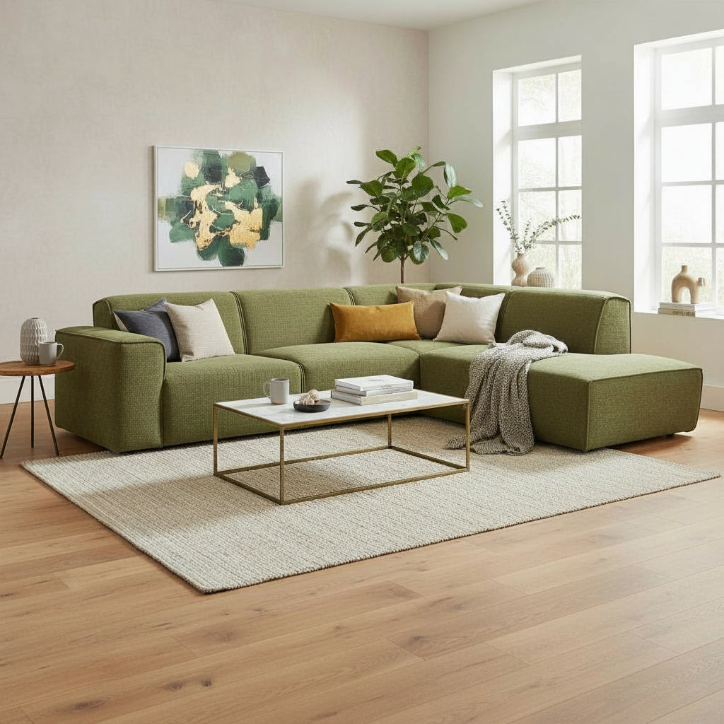 GIULIA XL Canapé d'angle en tissu vert - Angle droit