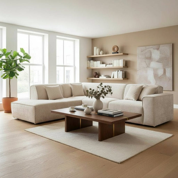 GIULIA XL Canapé d'angle en tissu beige - Angle gauche