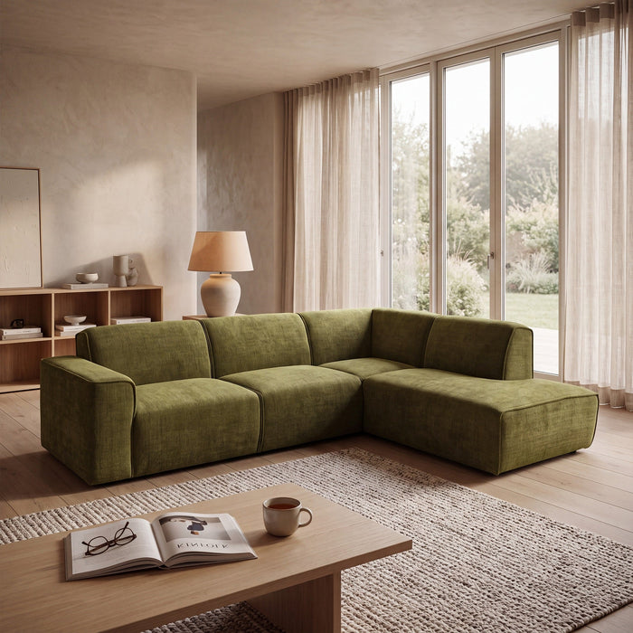GIULIA XL Canapé d'angle en tissu vert - Angle droit – Canapés d'angle Mobilier Deco