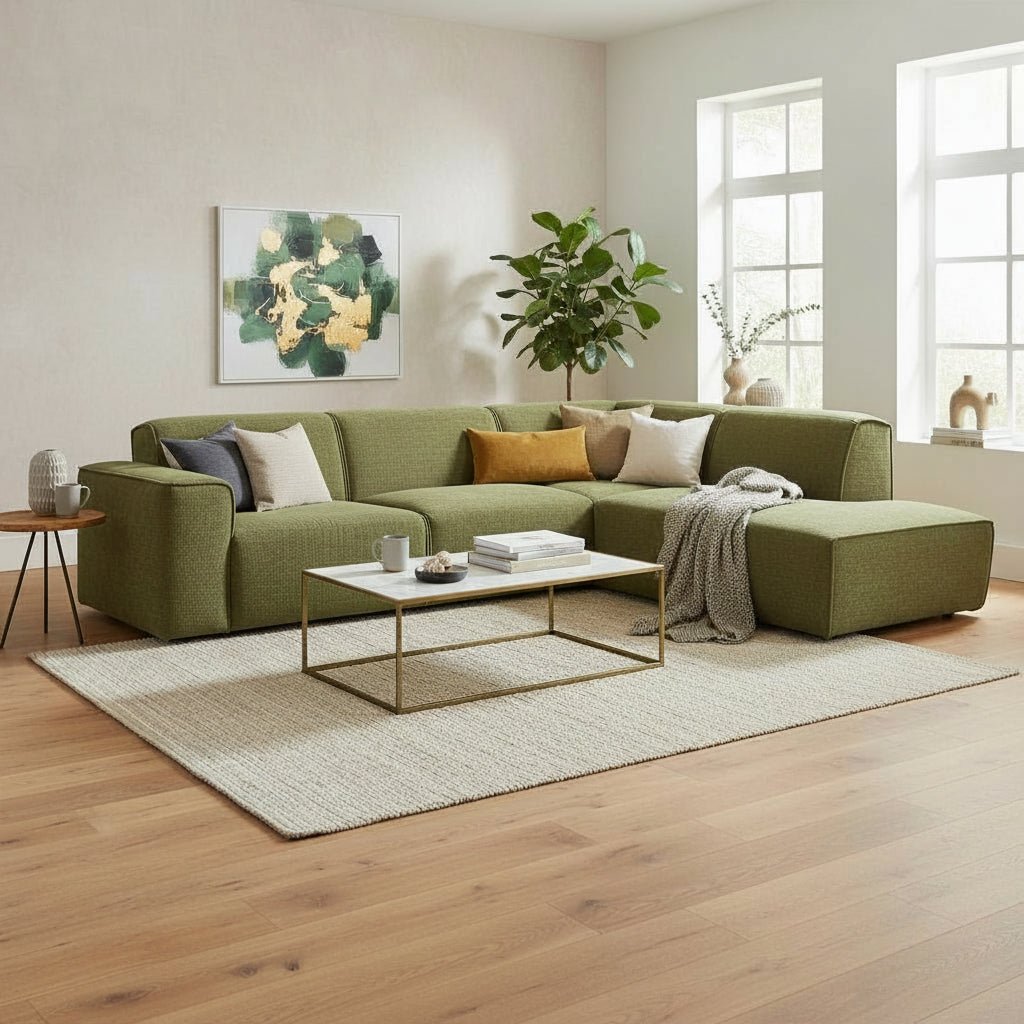 GIULIA XL Canapé d'angle en tissu vert - Angle droit - Canapés d'angle - Mobilier Deco