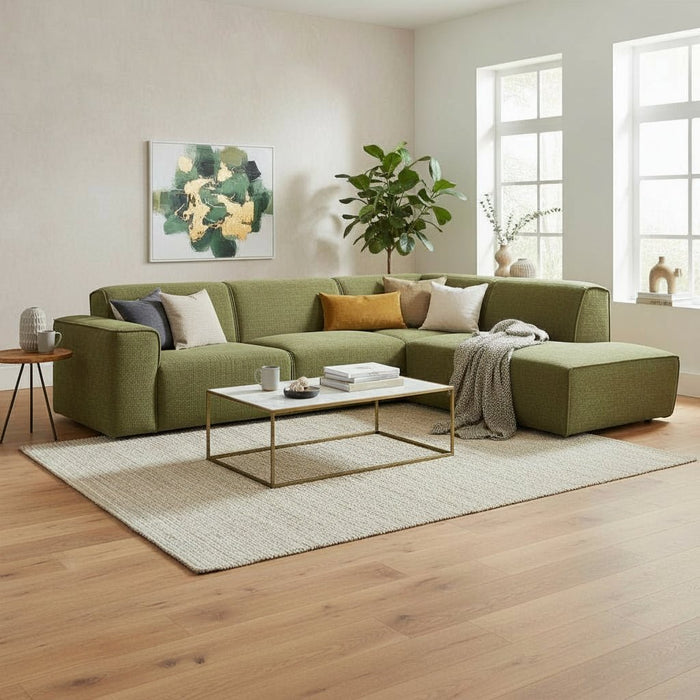 GIULIA XL Canapé d'angle en tissu vert - Angle droit