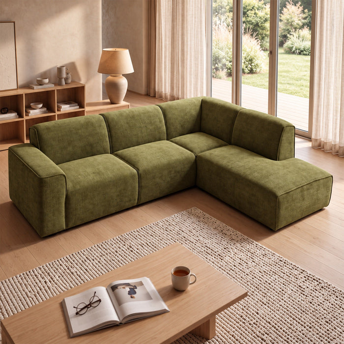 GIULIA XL Canapé d'angle en tissu vert - Angle droit