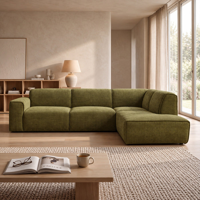 GIULIA XL Canapé d'angle en tissu vert - Angle droit