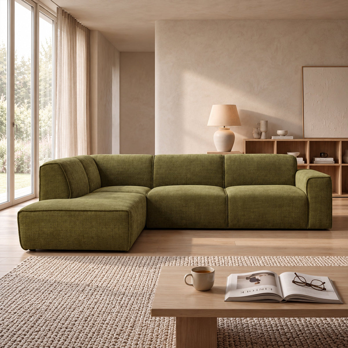 GIULIA XL Canapé d'angle en tissu vert - Angle gauche - Canapés d'angle - Mobilier Deco