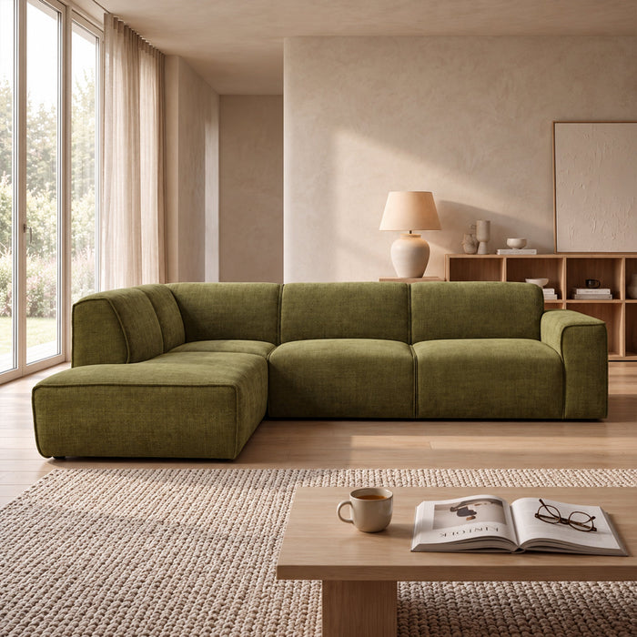 GIULIA XL Canapé d'angle en tissu vert - Angle gauche