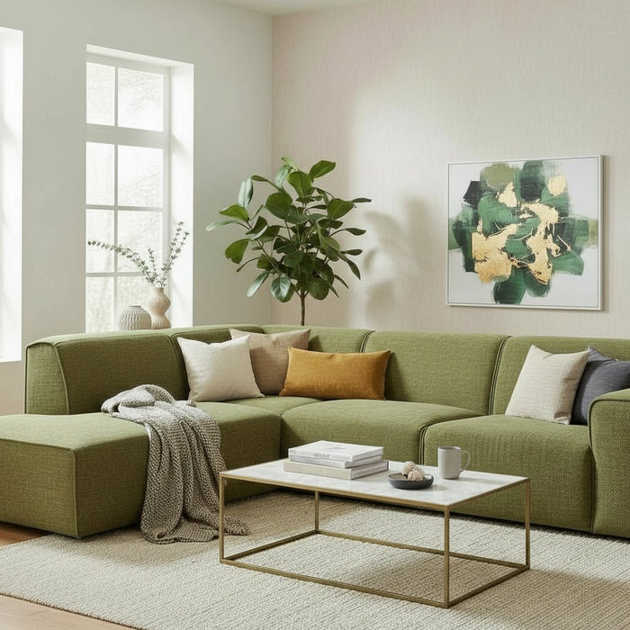 GIULIA XL Canapé d'angle en tissu vert - Angle gauche
