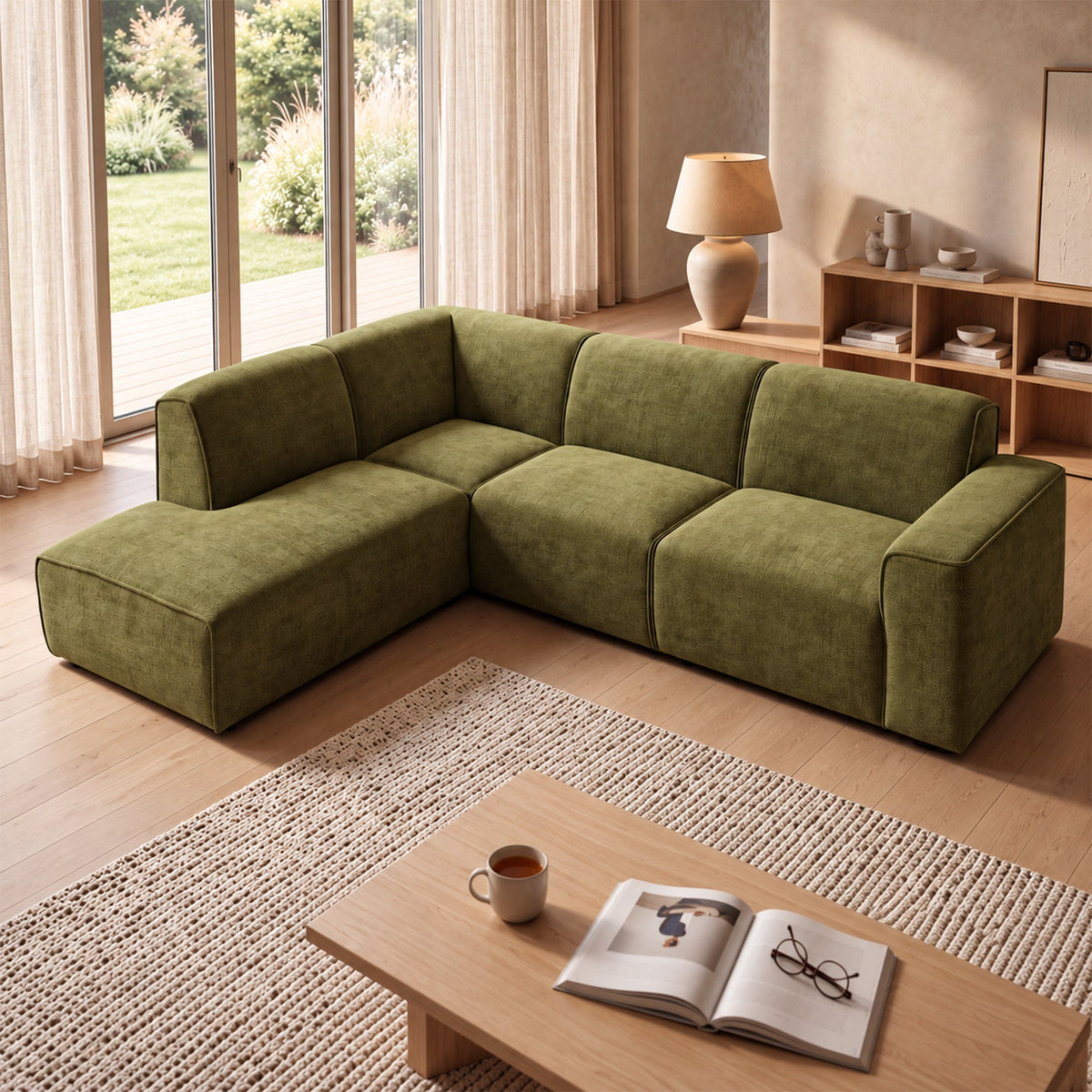 GIULIA XL Canapé d'angle en tissu vert - Angle gauche - Canapés d'angle - Mobilier Deco