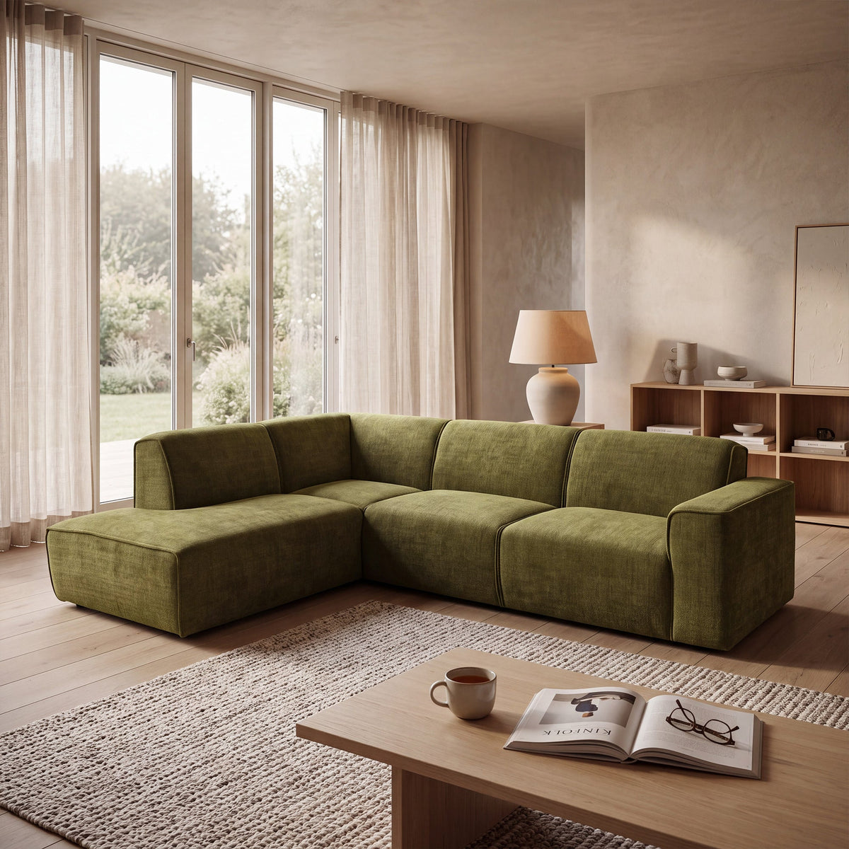GIULIA XL Canapé d'angle en tissu vert - Angle gauche - Canapés d'angle - Mobilier Deco