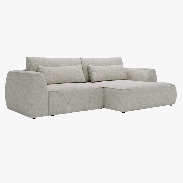 GRACE Canapé d'angle convertible avec coffre en tissu beige - Angle droit