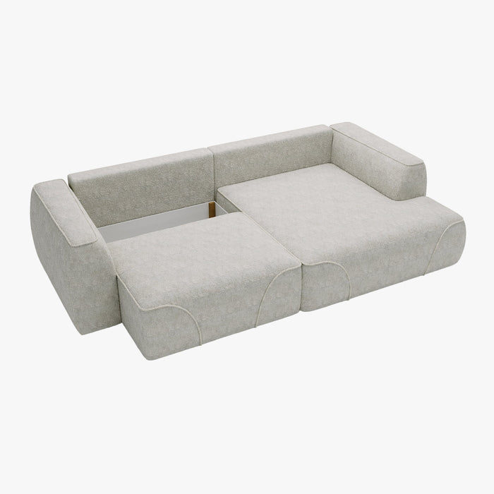 GRACE Canapé d'angle convertible avec coffre en tissu beige - Angle droit