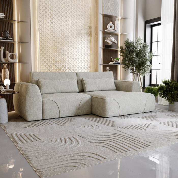 GRACE Canapé d'angle convertible avec coffre en tissu beige - Angle droit