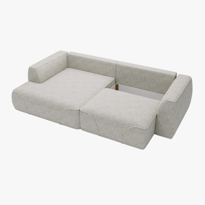 GRACE Canapé d'angle convertible avec coffre en tissu beige - Angle gauche