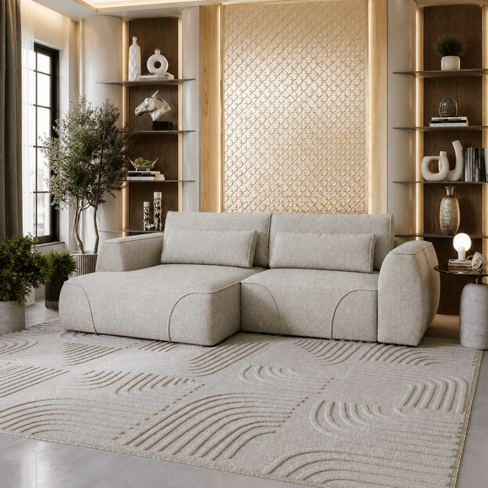 GRACE Canapé d'angle convertible avec coffre en tissu beige - Angle gauche