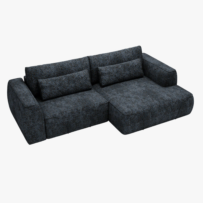 GRACE Canapé d'angle convertible avec coffre en tissu bleu - Angle droit