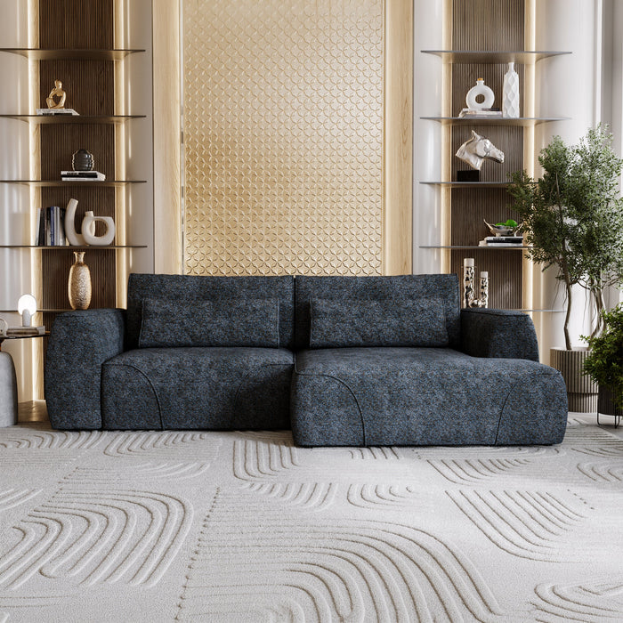 GRACE Canapé d'angle convertible avec coffre en tissu bleu - Angle droit