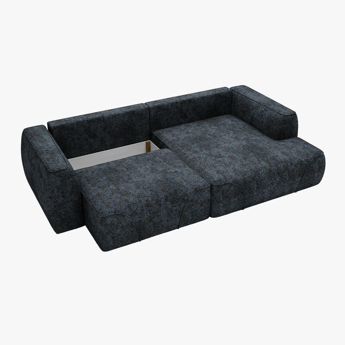 GRACE Canapé d'angle convertible avec coffre en tissu bleu - Angle droit