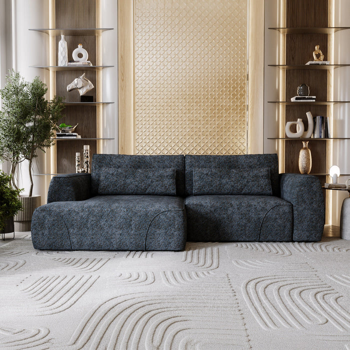 GRACE Canapé d'angle convertible avec coffre en tissu bleu - Angle gauche