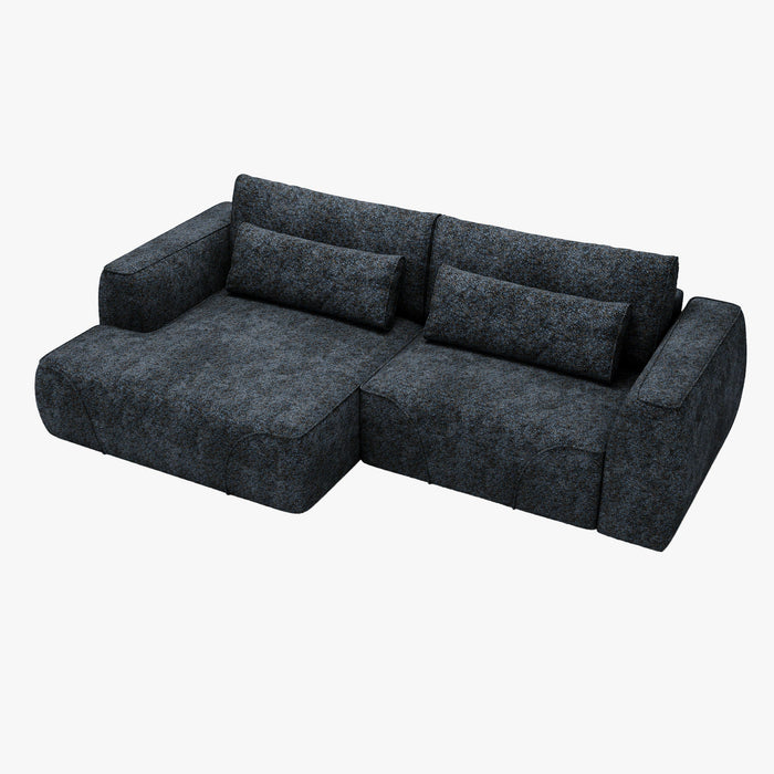 GRACE Canapé d'angle convertible avec coffre en tissu bleu - Angle gauche