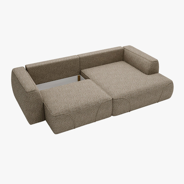 GRACE Canapé d'angle convertible avec coffre en tissu taupe - Angle droit