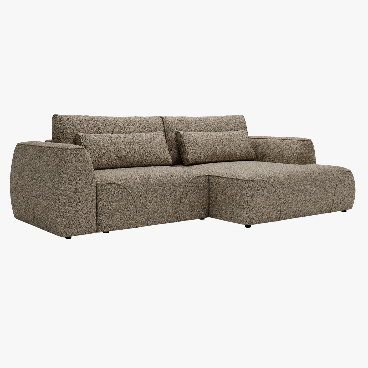 GRACE Canapé d'angle convertible avec coffre en tissu taupe - Angle droit - Canapé d'angle convertible - Mobilier Deco