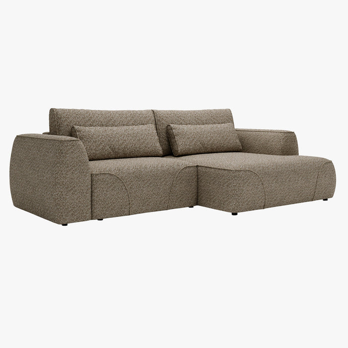 GRACE Canapé d'angle convertible avec coffre en tissu taupe - Angle droit