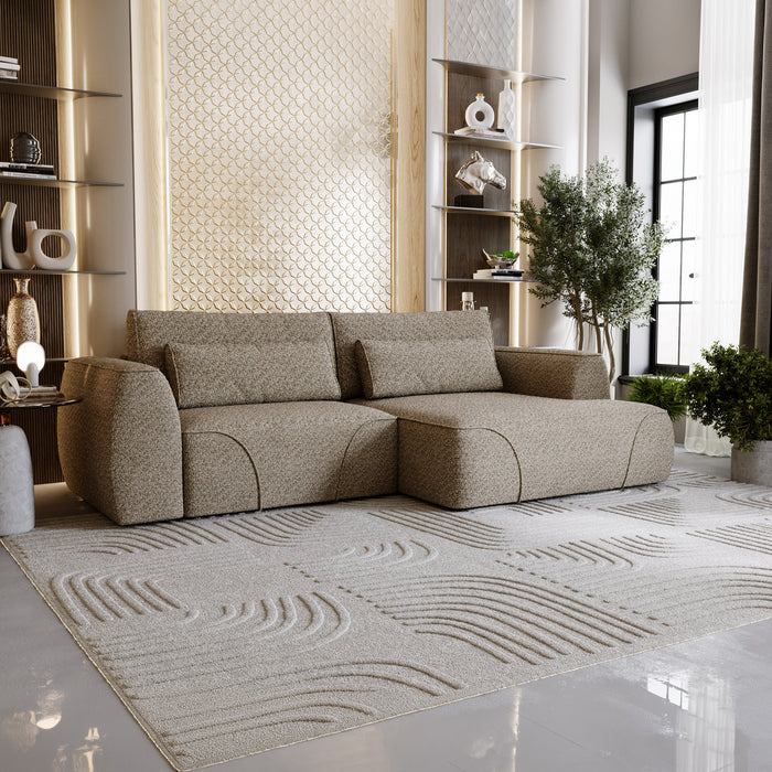 GRACE Canapé d'angle convertible avec coffre en tissu taupe - Angle droit