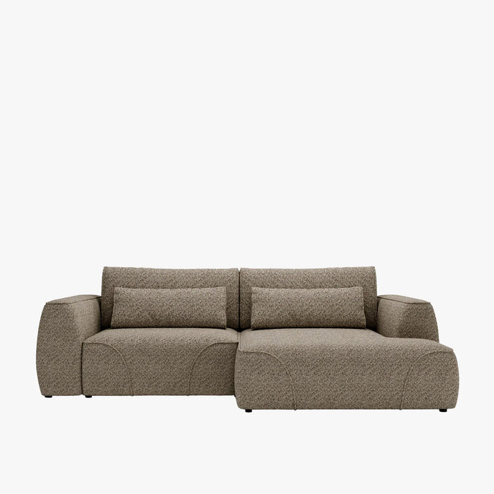 GRACE Canapé d'angle convertible avec coffre en tissu taupe - Angle droit