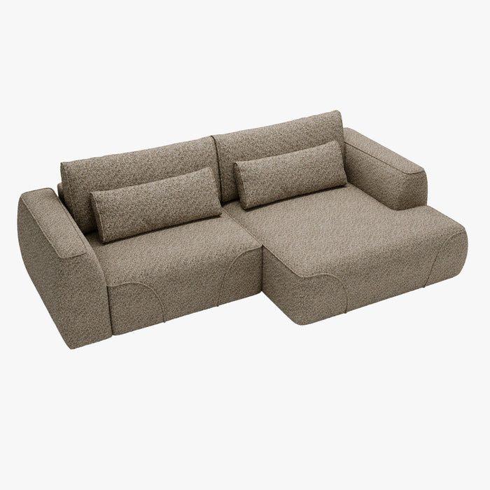 GRACE Canapé d'angle convertible avec coffre en tissu taupe - Angle droit