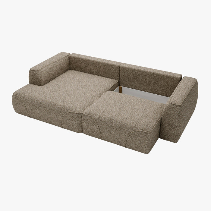GRACE Canapé d'angle convertible avec coffre en tissu taupe - Angle gauche