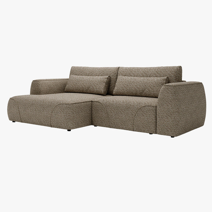 GRACE Canapé d'angle convertible avec coffre en tissu taupe - Angle gauche