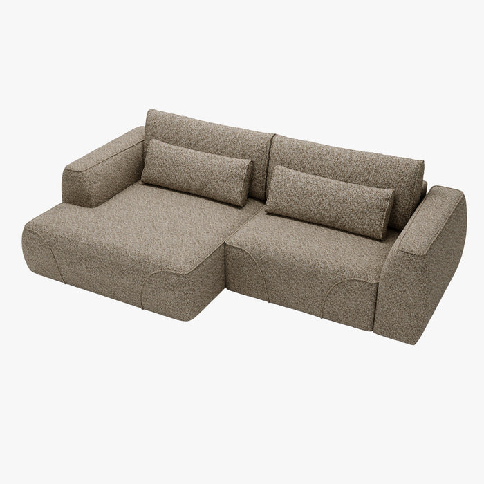 GRACE Canapé d'angle convertible avec coffre en tissu taupe - Angle gauche