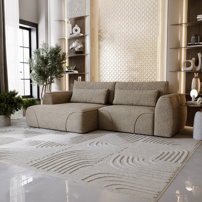 GRACE Canapé d'angle convertible avec coffre en tissu taupe - Angle gauche