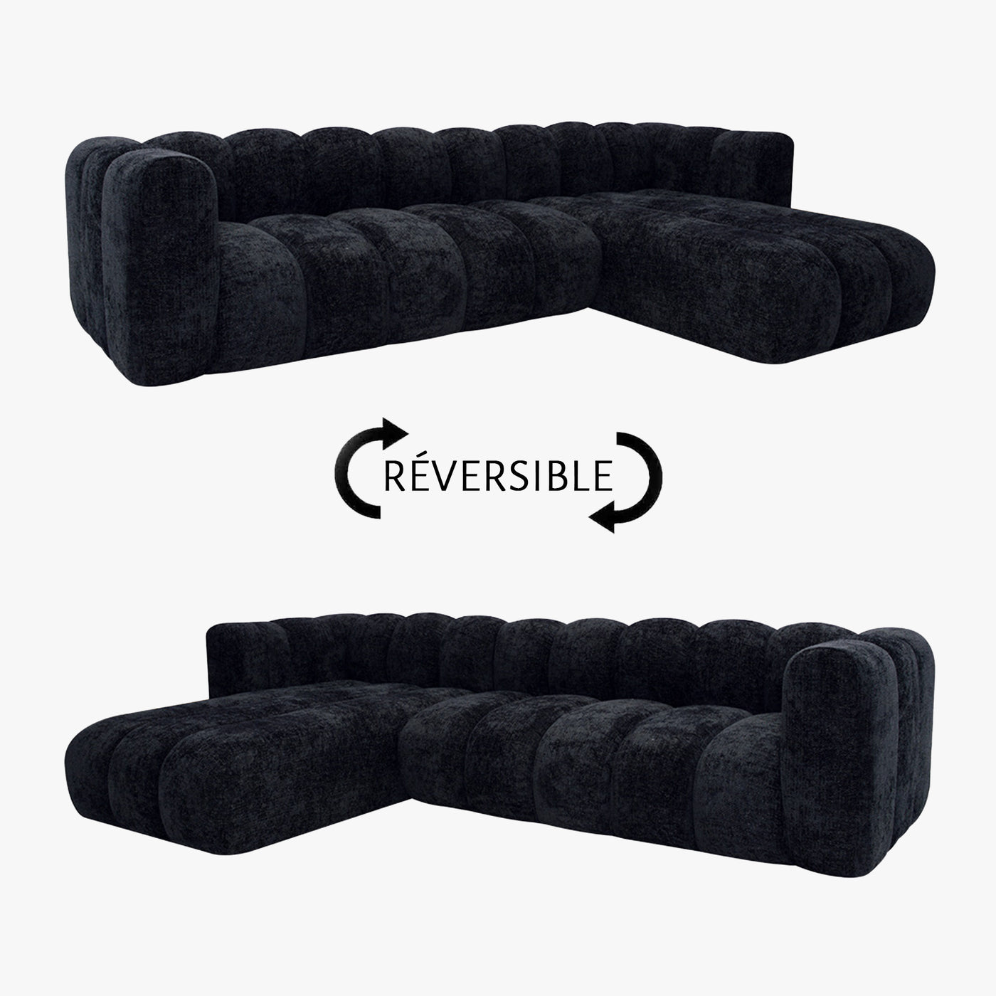 GABY Canapé d'angle réversible  en tissu noir