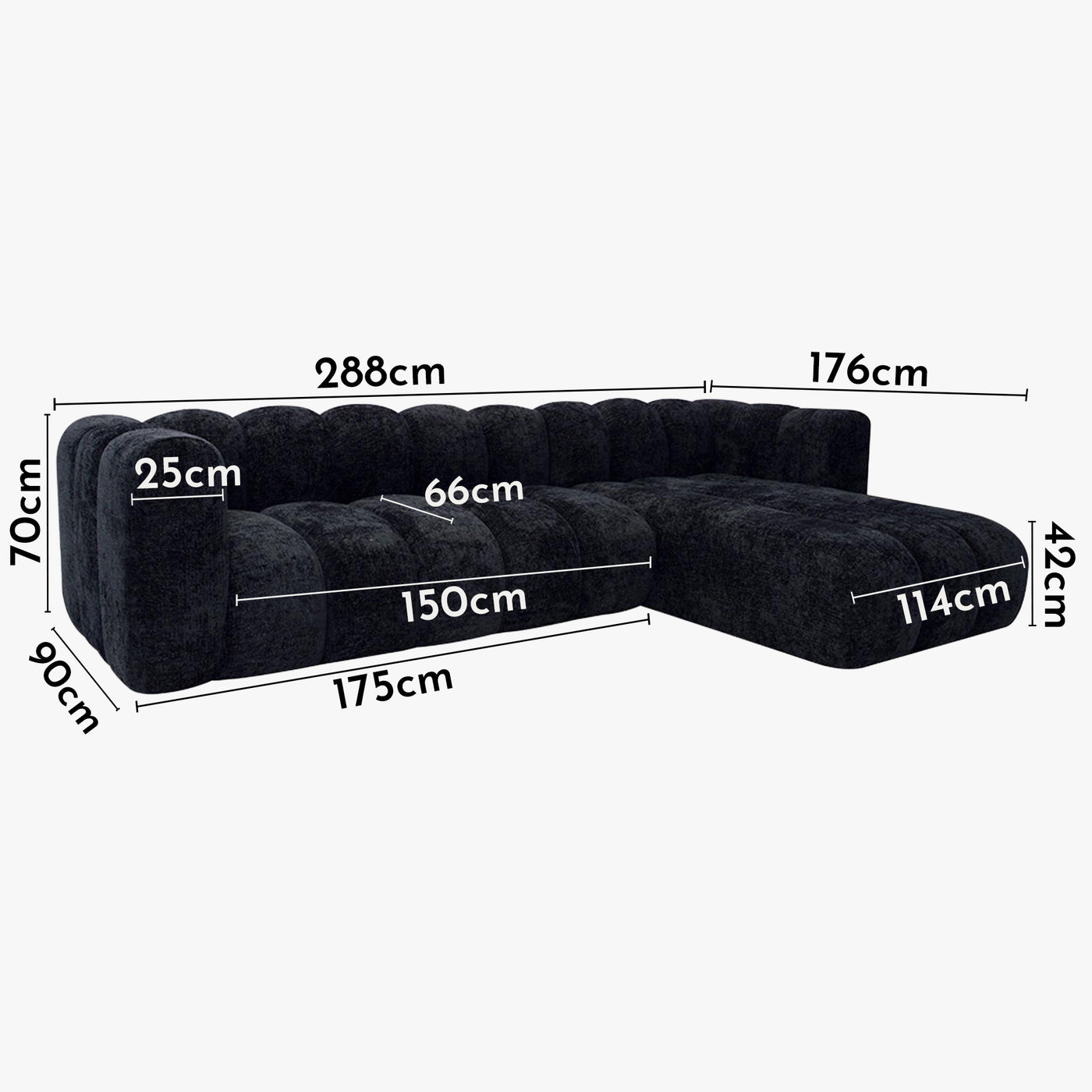 GABY Canapé d'angle réversible  en tissu noir