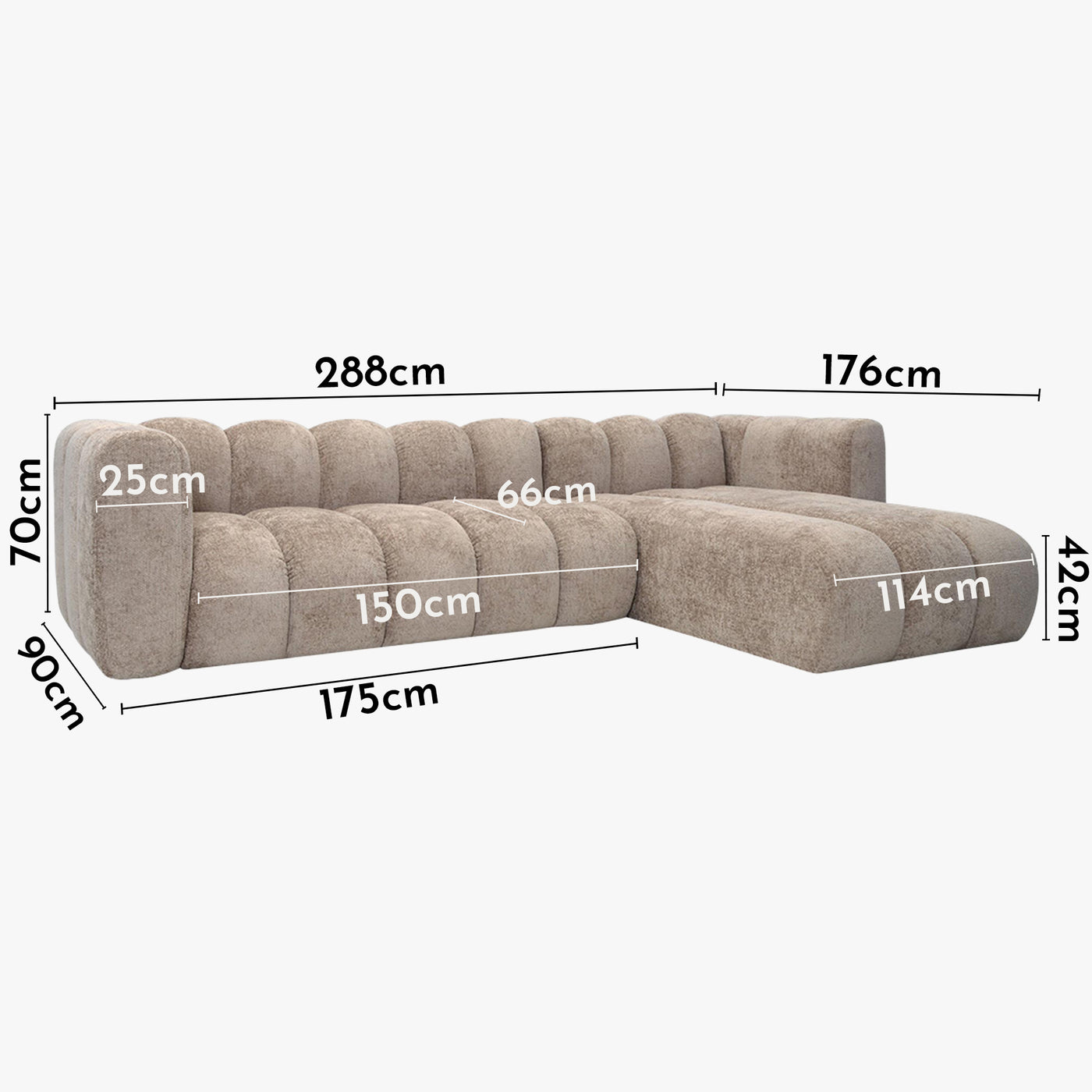 GABY Canapé d'angle réversible en tissu taupe