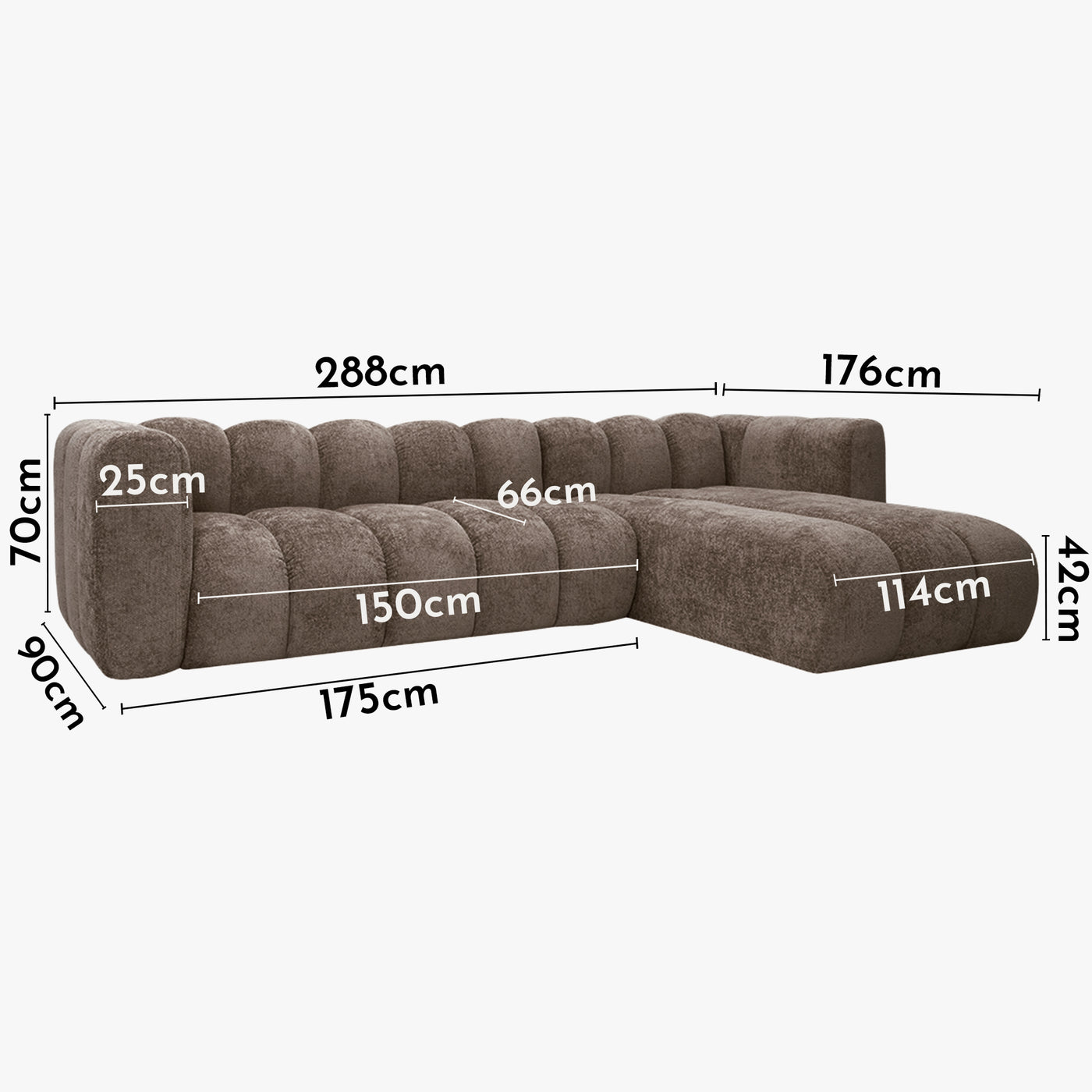 GABY Canapé d'angle réversible en tissu taupe foncé