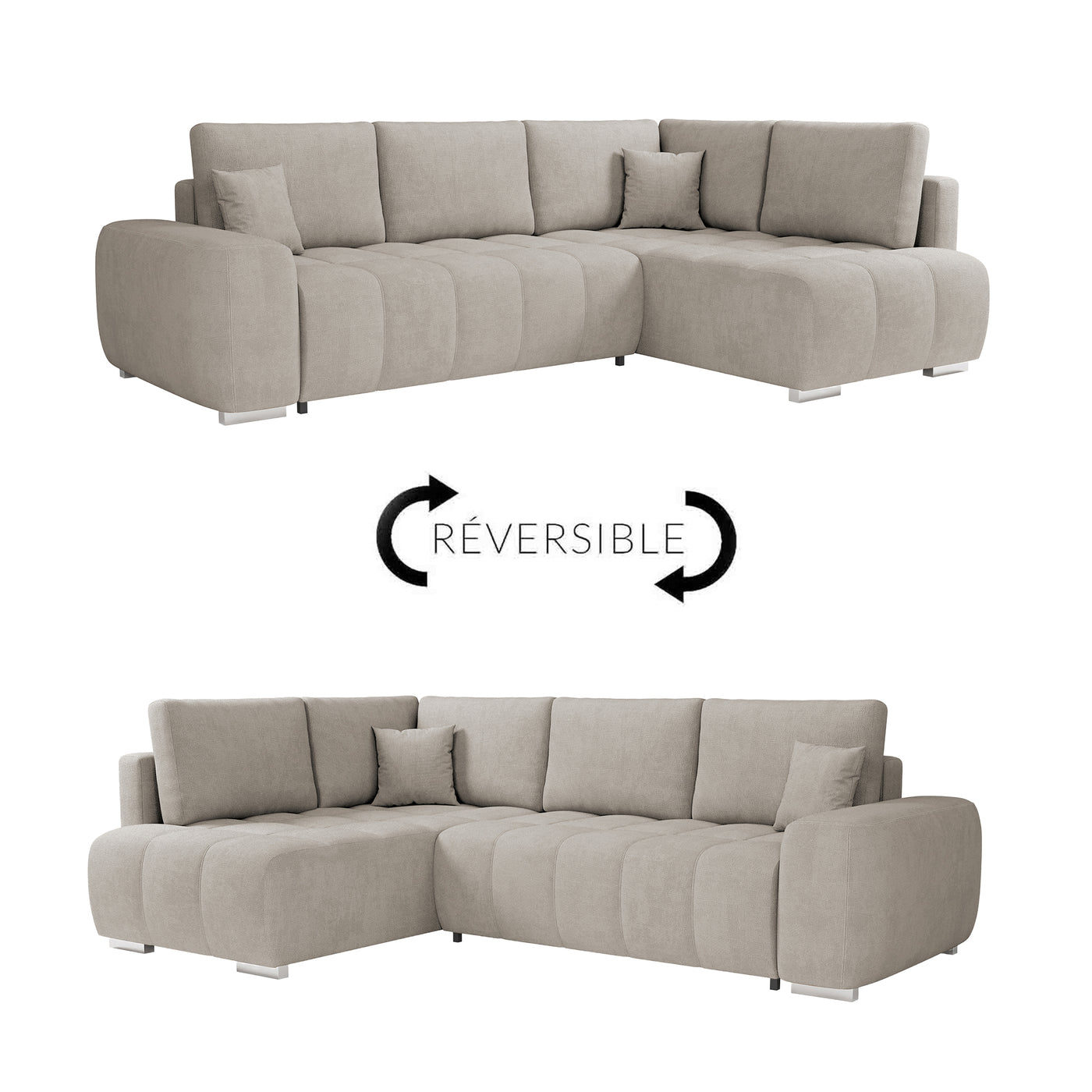 GYLIAN Canapé d'angle réversible et convertible avec coffre en tissu beige